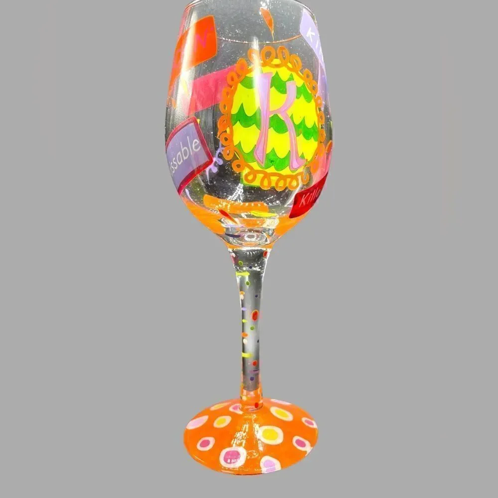 LOLITA - “I Love My Letter* Love my Wine * Hand-painted Wine Glass - “K”